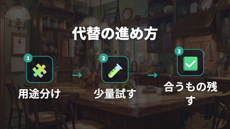 代替品は用途ごとに少量で試して候補を残す