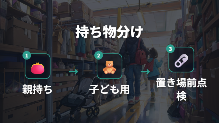 ベビーカー利用時の便利な持ち物を親と子どもで分ける