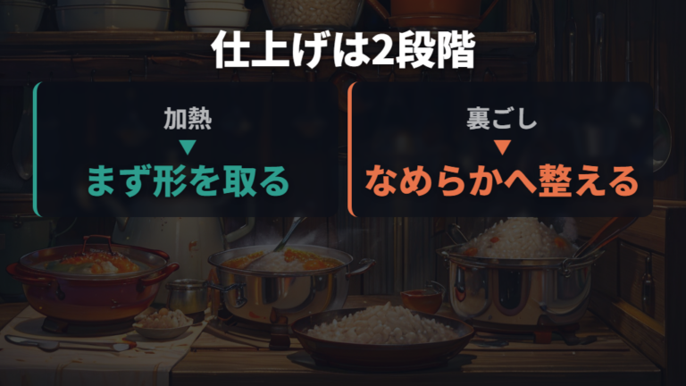 10倍がゆは加熱後になめらかな形状へ整える