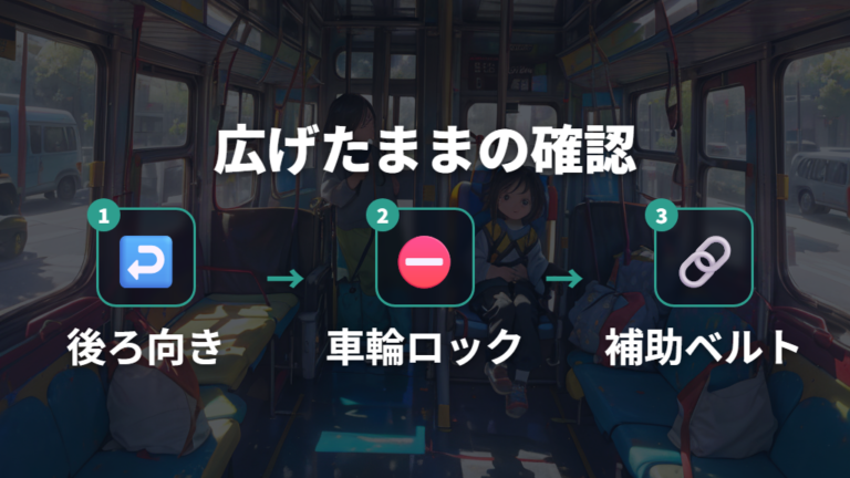 たたまず乗れる場合のルールは後ろ向きとストッパーを確認する