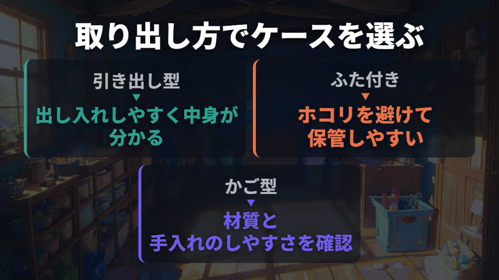 引き出し・ふた付き・かごは、取り出し方で選ぶ