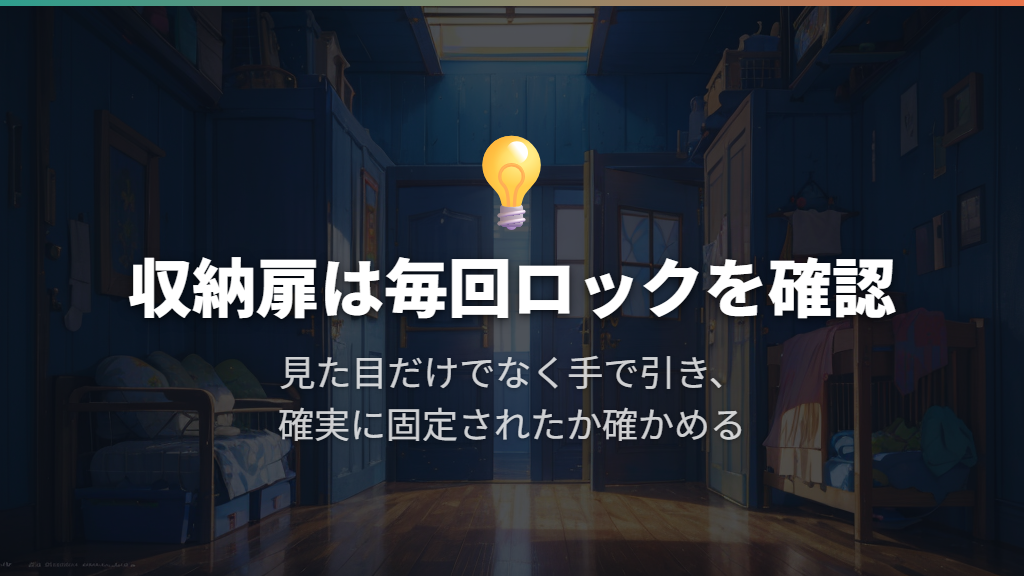 収納扉付きは開閉のたびにロックを確認する