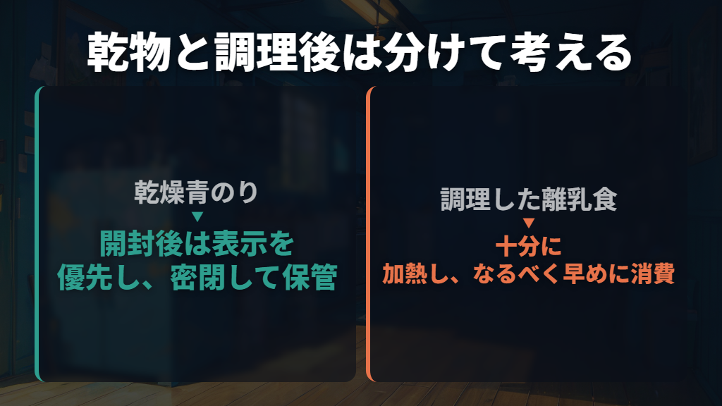 開封後はしっかり閉じ、保存表示に合わせて保管する