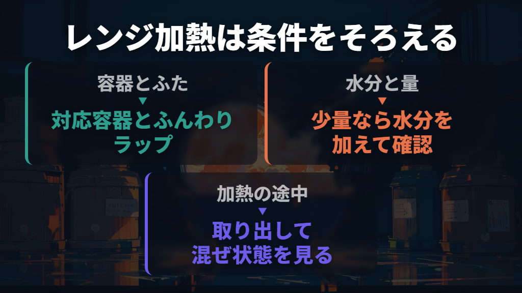 電子レンジは、加熱する目的と条件をそろえる