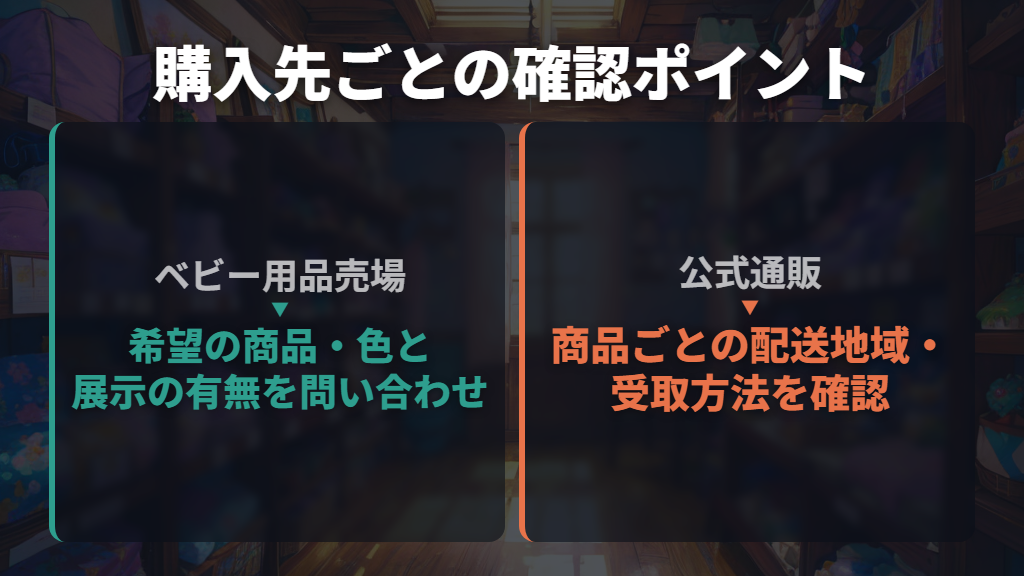 購入先はベビー用品売場と公式通販から探す