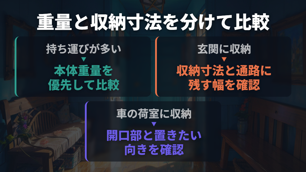 重量と折りたたみ寸法は価格とは別に比較する
