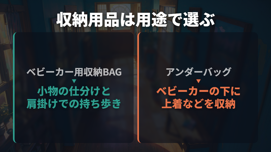 小物の仕分けと持ち歩きにはベビーカー用収納BAG