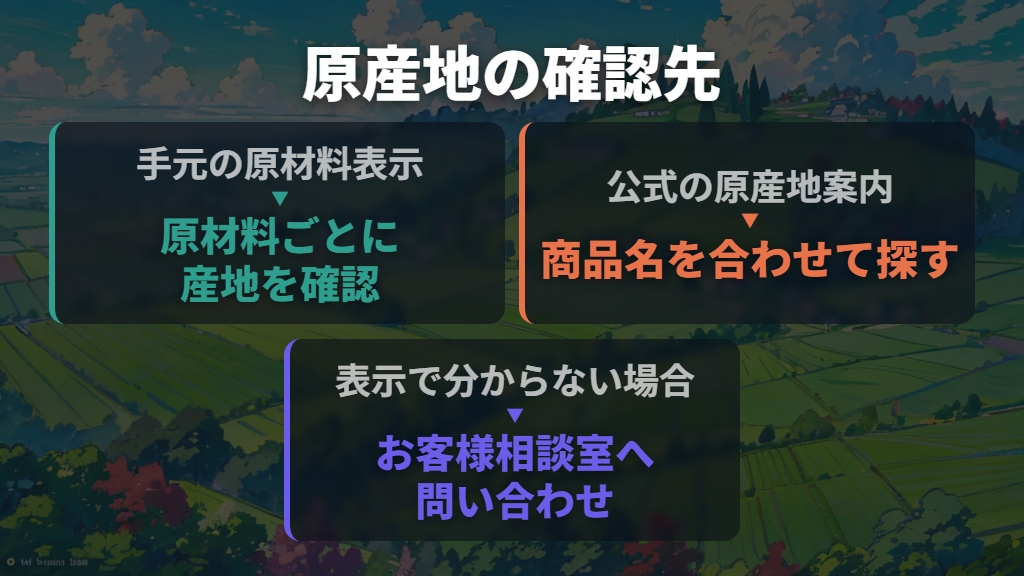 原材料や原産地が気になるときの確認先